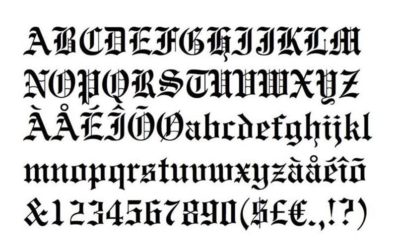 Old English Text Font Regular Style Alphabet Letters Vector ...